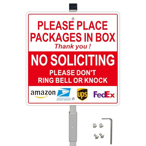 Lxysign Schild mit Pfahl, 25,4 x 25,4 cm, Aluminium, Aufschrift "No Soliciting", Anleitung (evtl. nicht in deutscher Sprache), 71,1 cm Pfahl mit Befestigungsmaterial von Lxysign
