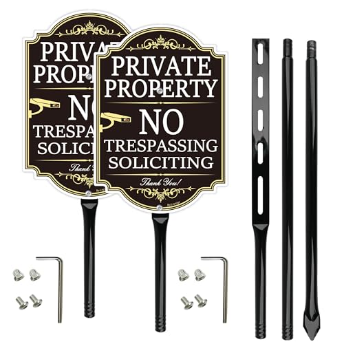 Schild mit Pfählen "Private Property No Trespassing", 35,6 x 25,4 cm, Aluminium, 137,2 cm hohe Metallpfosten, UV-geschützt, 2 Stück Schild mit Pfählen "Private Property No Trespassing", 35,6 x 25,4 cm, Aluminium, 137,2 cm hohe Metallpfosten, UV-geschützt, 2 Stück von Lxysign