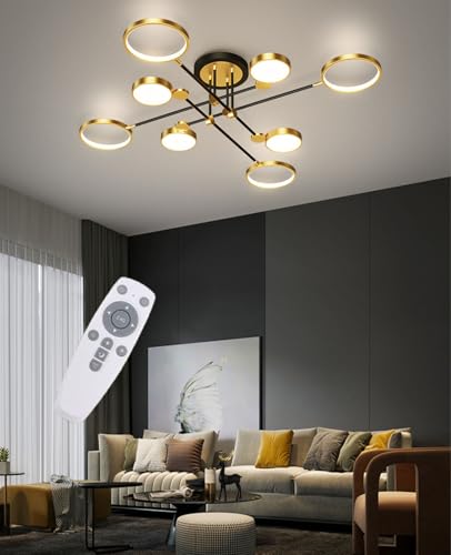 Dimmbar Pendelleuchte Wohnzimmerlamp Modern LED Hängelampe Esszimmer Decken hängend Lamp Mit Fernbedienung deckenleuchte Für Esstisch Hängelampe Küche lamp Schwarze deckenlampe Golden (Golden, L126) von Lxysy