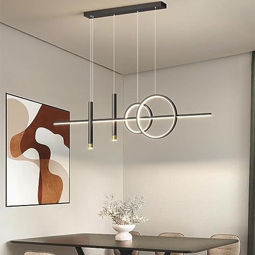Lxysy LED Kronleuchter Esstisch Kronleuchter mit Fernbedienung dimmbar modernes rundes Design Restaurant Bar Kronleuchter Schlafzimmer Deckenleuchte (schwarz) von Lxysy