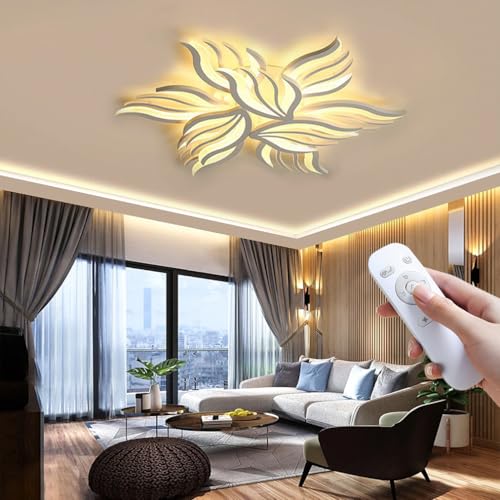 Lxysy Dimmbar LED Deckenleuchte Moderne deckenlampe wohnzimmer Mit Fernbedienung deckenlampe schwarz schlafzimmerlampe 9 Köpfe 85CM (Weiß, 85CM) von Lxysy