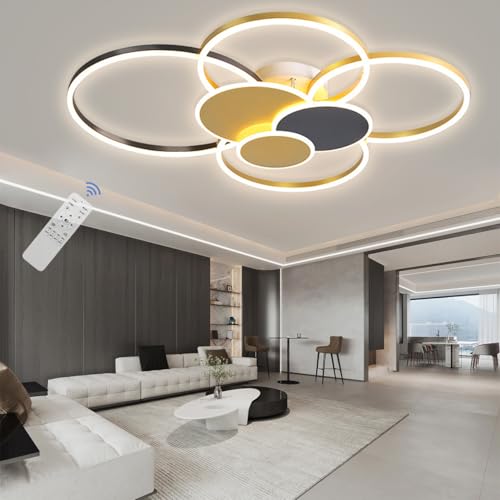 Lxysy Dimmbare LED-Deckenleuchte, Wohnzimmerleuchte schwarz gold, Deckenleuchte Schlafzimmer-Wohnzimmerleuchte LED, Wohnzimmer schwarz & weiß, Schlafzimmerleuchte (Gold + Schwarz, L100*W81*H13CM) von Lxysy
