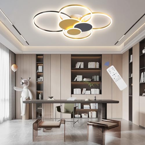 Lxysy Dimmbare LED-Deckenleuchte, Wohnzimmerleuchte schwarz gold, Deckenleuchte Schlafzimmer-Wohnzimmerleuchte LED, Wohnzimmer schwarz & weiß, Schlafzimmerleuchte (Gold + Schwarz, L80*W60*H13CM) von Lxysy