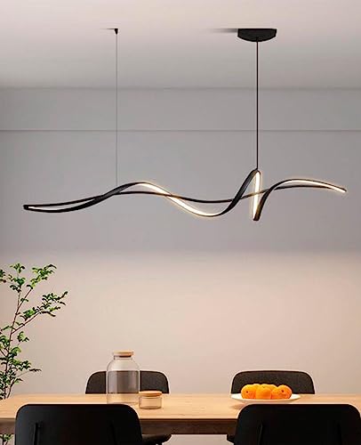 Lxysy Dimmbarer Kronleuchter/moderner Esstisch dimmbare Deckenleuchte höhenverstellbarer Kronleuchter für Wohnzimmer Esszimmer Bar Küche (schwarz, 120cm) von Lxysy