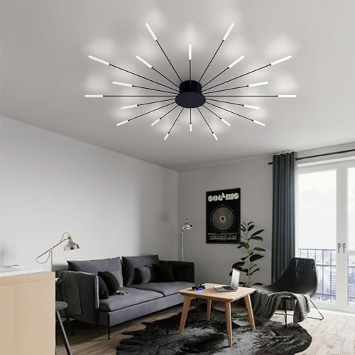 Lxysy LED Deckenleuchte Dimmbar Modern Deckenlamp Feuerwerk Design ceiling lamp mit Fernbedienung deckenlampen Wohnzimmerlamp und Schlafzimmerlamp Esszimmerlamp deckenlampe schwarz (schwarz, D 105) von Lxysy