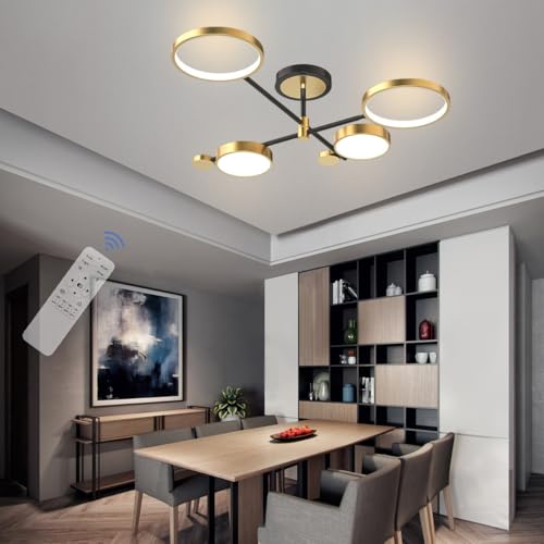 Lxysy LED Deckenleuchte Dimmbar wohnzimmerlampe modern、deckenleuchte schlafzimmer deckenlampe schwarz deckenleuchte gold (Golden, L 75CM) von Lxysy