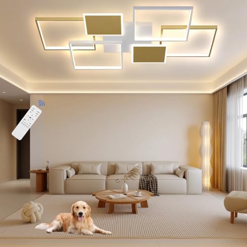 Lxysy LED Deckenleuchte Dimmbar wohnzimmerlampe modern、deckenleuchte schwarz deckenleuchte schlafzimmer wohnzimmerlampe schwarz/gold (Golden, L110CM) von Lxysy