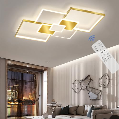Lxysy LED Wohnzimmer Deckenleuchte Dimmbar, Moderne Wohnzimmer Licht Gold, Schlafzimmer Deckenleuchte Schwarz, Für Wohnzimmer, Esszimmer, Schlafzimmer, Büro (Weiß + Gold, L 110CM) von Lxysy
