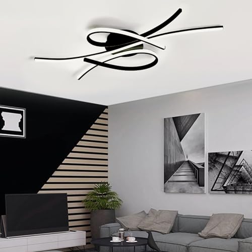 Lxysy Modern Deckenlampe Wohnzimmerlampe led Deckenlampe dimmbar Mit Fernbedienung Schlafgemachlampe Kreative pendelleuchte Schlafzimmer, Arbeitszimmer, Büro, deckenlampe schwarz von Lxysy