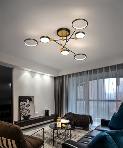 Lxysy Moderne LED Deckenleuchte Dimmbare Wohnzimmer Deckenleuchte Schwarz Schlafzimmer Ring Design Kronleuchter Wohnzimmer mit Fernbedienung Esszimmer Schlafzimmer Kronleuchter (126CM) von Lxysy