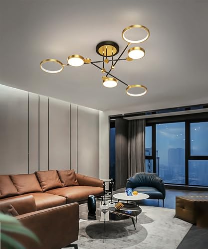 Lxysy Moderne LED Deckenleuchte Wohnzimmer Deckenleuchte Dimmbar Gold Schlafzimmer Ring Design Kronleuchter Wohnzimmer mit Fernbedienung Esszimmer Schlafzimmer Deckenleuchte (126CM) von Lxysy