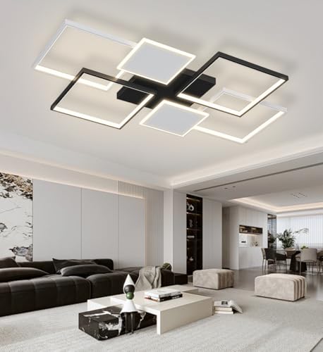 Lxysy Moderne LED Deckenleuchte Wohnzimmerleuchte Schwarz & Weiß Rechteckige Design Deckenleuchte Dimmbare Deckenleuchte mit Fernbedienung wird für große Wohnzimmer-Esszimmer verwendet (110CM) von Lxysy