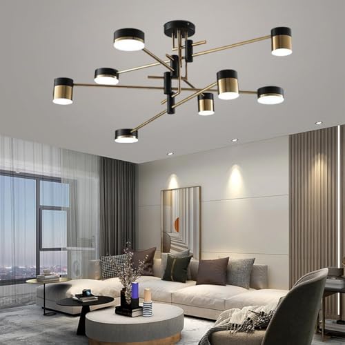 Lxysy Moderne LED Kronleuchter Dimmbare Wohnzimmer Deckenleuchte Acryl Esstischleuchte mit Fernbedienung Schwarz Gold Mehrkopf Deckenleuchte (8 heads) von Lxysy