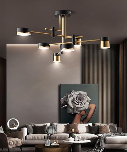 Lxysy Moderne LED Kronleuchter Dimmbare Wohnzimmer Deckenleuchte Acryl Esstischleuchte mit Fernbedienung Schwarz Gold Mehrkopf Deckenleuchte (schwarzes gold-6) von Lxysy