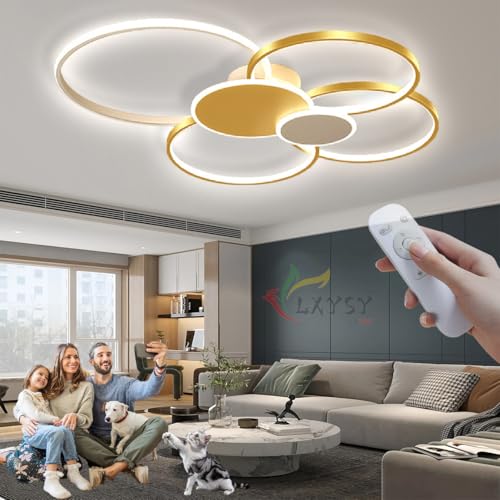 Lxysy Dimmbare LED-Deckenleuchte, Wohnzimmerleuchte schwarz gold, Deckenleuchte Schlafzimmer-Wohnzimmerleuchte LED, Wohnzimmer schwarz & weiß, Schlafzimmerleuchte (Golden, L100*W86*H10CM) von Lxysy