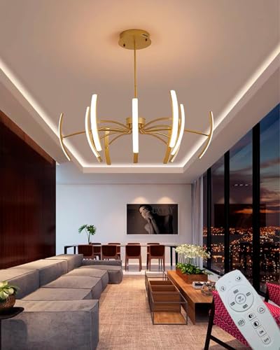 Moderner LED-Kronleuchter Dimmbare LED-Deckenleuchte Wohnzimmerleuchte mit Fernbedienung, Kronleuchter gold/Kronleuchter schwarz für Esszimmer, Schlafzimmer, helles Wohnzimmer (Golden, 12 Köpfe) von Lxysy