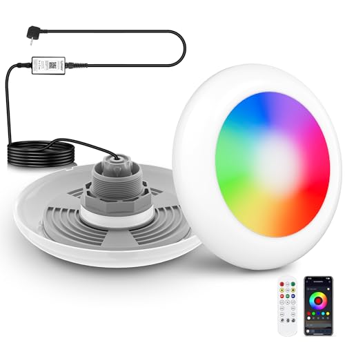 LyLmLe 25W LED Poolbeleuchtung für Aufstellpools, 12V Smart RGB Unterwasserbeleuchtung mit Außengewinde 2", Poolscheinwerfer mit 9.5m Kabel für Stahlwandpool Holzpool von LyLmLe