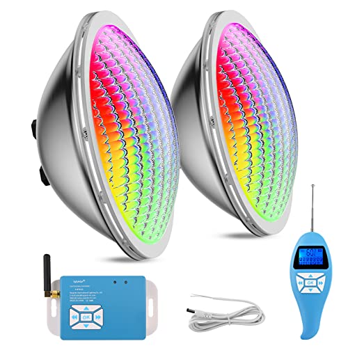 LyLmLe LED Poolbeleuchtung PAR56, 30W Poolscheinwerfer RGB Farbwechsel Externe Synchronisation mit Fernbedienung, 316L Edelstahl, IP68 Wasserdicht LED Unterwasserscheinwerfer, 12V AC(2er-Pack) von LyLmLe