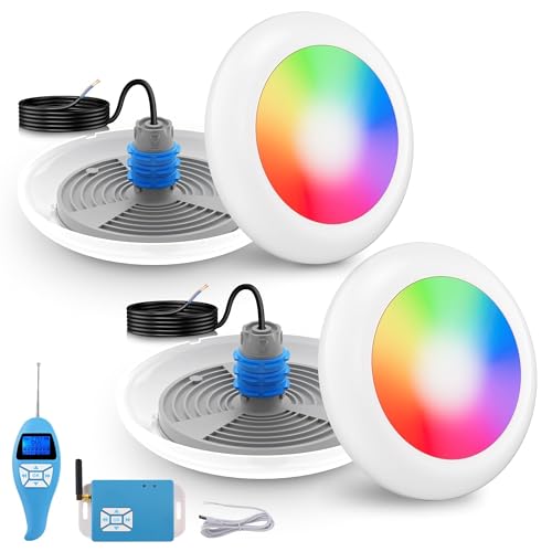 LyLmLe LED Poolbeleuchtung mit 1-1/2 zoll Außengewinde, 25W RGB Poollampe Synchronsteuerung mit Controller Fernbedienung, Ø242mm, 12V AC Unterwasserscheinwerfer für Beton/Styroporpools, 2er-Set von LyLmLe