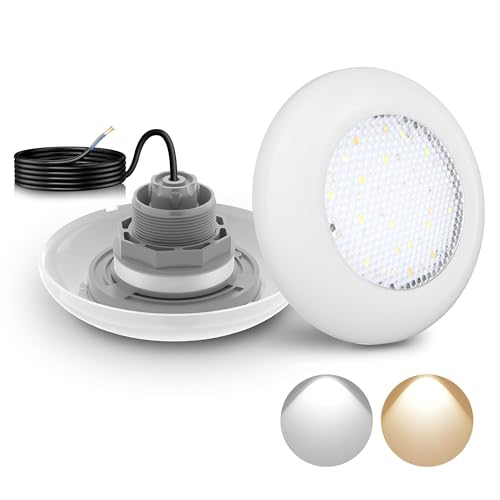 LyLmLe LED Poolscheinwerfer mit Außengewinde 2", 12W Poolbeleuchtung 2 Farben Schaltbar Weiß 3000K & 6000K, Ø190mm, 12V AC Unterwasserscheinwerfer LED für Aufstellbecken Stahlwandpool von LyLmLe