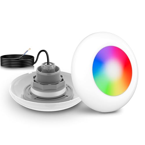 LyLmLe LED Poolscheinwerfer mit Außengewinde 2", 15W RGB Poolbeleuchtung Synchronsteuerung, Ø190mm, 12V AC Unterwasserscheinwerfer LED für Aufstellbecken Stahlwandpool, Einzellicht von LyLmLe