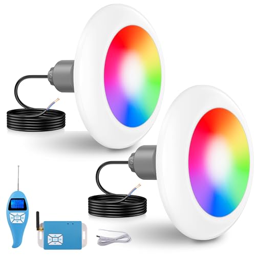 LyLmLe LED Poolscheinwerfer mit Außengewinde 2", 25W RGB Poolbeleuchtung mit Controller & Fernbedienung, 1000lm, Ø242mm, 12VAC Pool Lampe für GFK Fertigbecken Aufstellbecken Holzpool, 2er-Set LyLmLe LED Poolscheinwerfer mit Außengewinde 2", 25W RGB Poolbeleuchtung mit Controller & Fernbedienung, 1000lm, Ø242mm, 12VAC Pool Lampe für GFK Fertigbecken Aufstellbecken Holzpool, 2er-Set von LyLmLe
