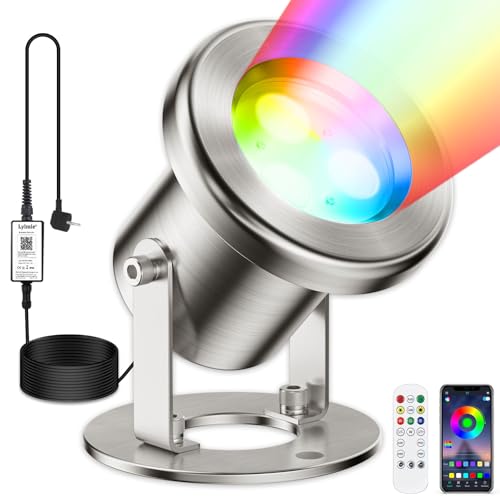LyLmLe Teichbeleuchtung LED Unterwasser mit APP-Kontrolle, 6W RGB Poolbeleuchtung Licht Unterwasser Licht mit Transformator & Timer, IP68 Wasserdicht Teichlicht für Wasserfall Brunnen, Schwarz Kabel von LyLmLe