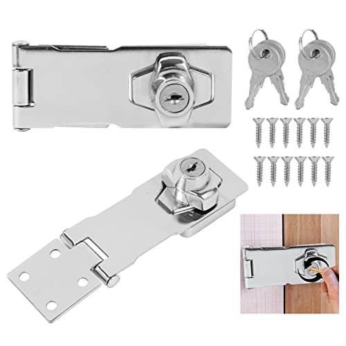 Lyaor 2 Stück Sicherheitsüberfalle mit Schloss Überfalle Abschließbar 105mm/4in Universelle Metall Vorhängeschloss Hasp Verchromtes Sicherheits Überfalle Schloss Türbeschlag für Schränk Kästen Möbel von Lyaor