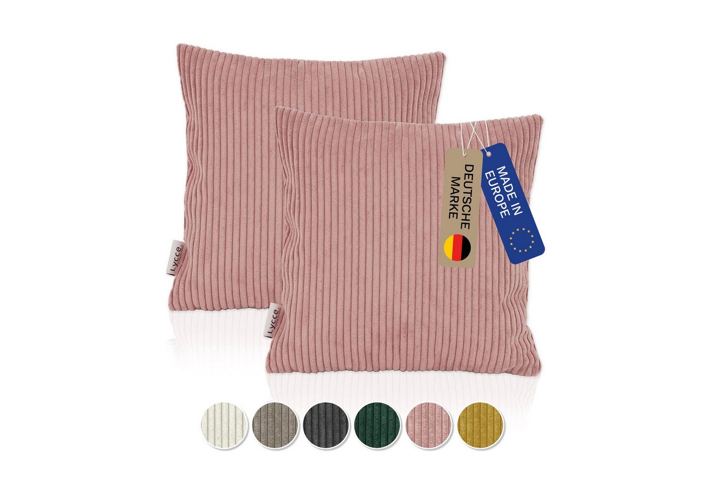 Lycce Dekokissen Kissenbezug 2er Set CORD Stoff (40 x 40 cm) mit Reißverschluß von Lycce