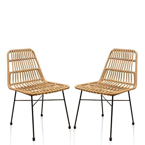 Lycce Gartenmöbel Balkonmöbel Esszimmerstühle Gartenstuhl Leon Poly-Rattan Natur 2er Set von Lycce