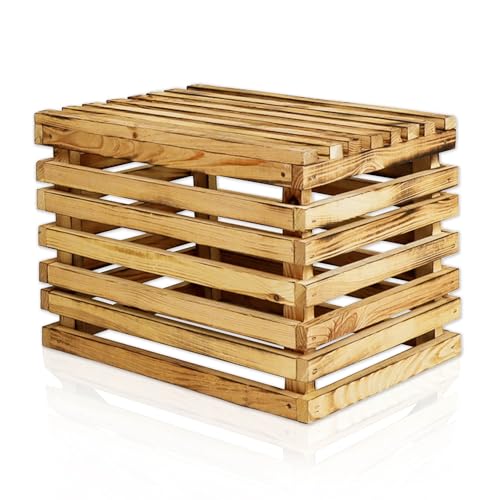 Lycce Holzkiste Wandelbar Aufbewahrungsbox Holz geflammt 30 l (40 x 32 x 29 cm), Weinkiste vielseitig einsetzbar als Beistelltisch, Sitzhocker, Nachttisch von Lycce