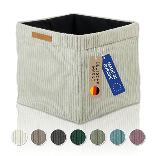 Lycce Kallax Box aus trendigem Cordstoff | Aufbewahrungskorb für Kallax Regal | Faltbox 33 x 33 x H31 cm mit abnehmbarem Bezug | Boden mit Vlies Überzug | Aufbewahrungswürfel | beige von Lycce