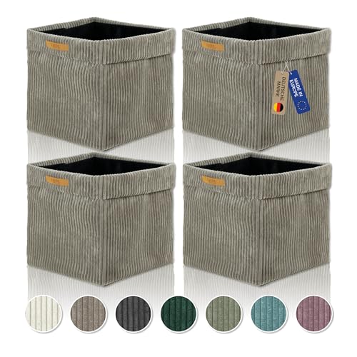 Lycce Kallax Boxen Cordstoff 4er Set | faltbare Aufbewahrungsboxen 33 x 33 x H31 cm mit abnehmbarem Cordbezug waschbar | Ordnungsboxen passend für Kallax Regal | taupe von Lycce