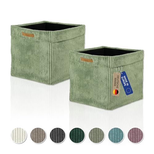 Lycce Kallax Boxen Cord 2er Set | Kallax Einsatz 33 x 33 x H31 cm | Aufbewahrungsbox mit entfernbarem Cord-Bezug passend für Kallax Regal | faltbare Ordnungsboxen aus Spannvlies | salbei von Lycce