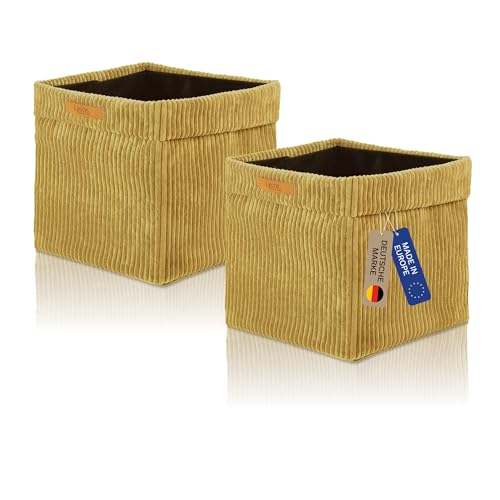 Lycce Kallax Boxen Cord 2er Set| Kallax Einsatz 33 x 33 x H31 cm | Aufbewahrungsbox mit entfernbarem Cord-Bezug passend für Kallax Regal | faltbare Ordnungsboxen aus Spannvlies | senf von Lycce