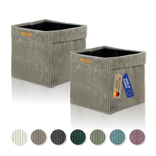 Lycce Kallax Boxen Cord 2er Set | Kallax Einsatz 33 x 33 x H31 cm | Aufbewahrungsbox mit entfernbarem Cord-Bezug passend für Kallax Regal | faltbare Ordnungsboxen aus Spannvlies | taupe von Lycce