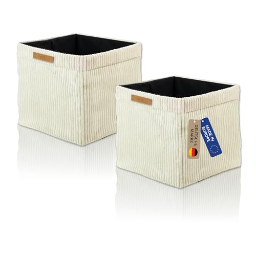Lycce Kallax Boxen Cord 2er Set| Kallax Einsatz 33 x 33 x H31 cm | Aufbewahrungsbox mit entfernbarem Cord-Bezug passend für Kallax Regal | faltbare Ordnungsboxen aus Spannvlies | vanille von Lycce
