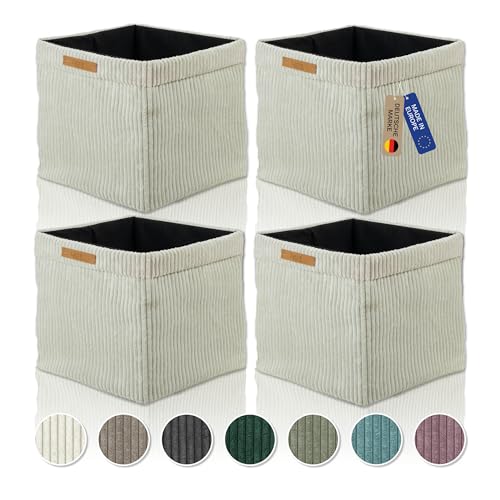 Lycce Kallax Boxen Cordstoff 4er Set | faltbare Aufbewahrungsboxen 33 x 33 x H31 cm mit abnehmbarem Cordbezug waschbar | Ordnungsboxen passend für Kallax Regal | beige von Lycce
