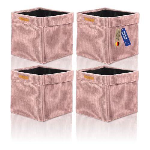 Lycce Kallax Boxen Cordstoff 4er Set | faltbare Aufbewahrungsboxen 33 x 33 x H31 cm mit abnehmbarem Cordbezug waschbar | Ordnungsboxen passend für Kallax Regal | powder rosa von Lycce