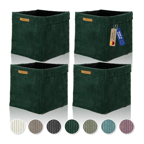 Lycce Kallax Boxen Cordstoff 4er Set | faltbare Aufbewahrungsboxen 33 x 33 x H31 cm mit abnehmbarem Cordbezug waschbar | Ordnungsboxen passend für Kallax Regal in grün von Lycce