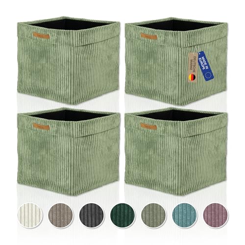 Lycce Kallax Einsatz Cordstoff Boxen 4er Set | faltbare Aufbewahrungsboxen 33 x 33 x H31 cm mit abnehmbarem Cordbezug waschbar | Ordnungsboxen passend für Kallax Regal in salbei von Lycce