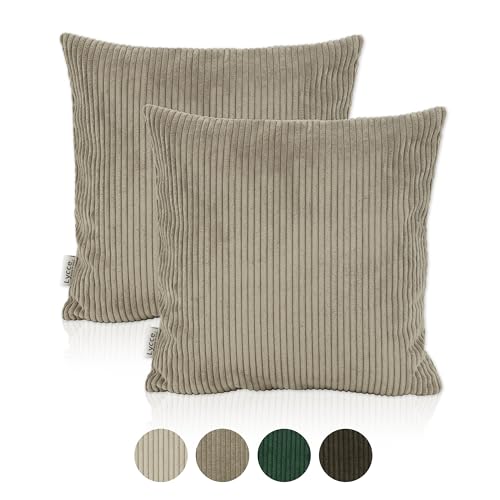 Lycce Kissenbezug, Kissenhülle für Dekokissen 2er Set Cordstoff Taupe (50 x 50 cm), dekorative Zierkissen & -hüllen, Cord Kissen vielseitig einsetzbar für Dein Zuhause von Lycce