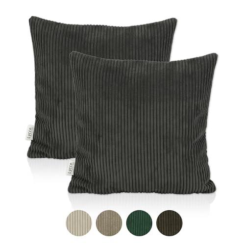Lycce 2er Set Kissenbezüge, Kissenhüllen Cordstoff (50 x 50 cm), dekorative Zierkissen & -hüllen, Cord Kissen für Dein Zuhause (dunkelgrau) von Lycce