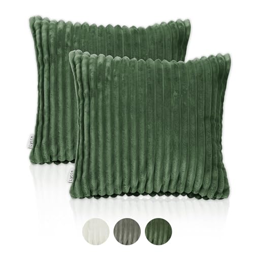 Lycce Kissenbezug Deluxe, 2er Set Kissenhülle für Dekokissen aus super breitem Cordstoff grün (50 x 50 cm), dekorative Zierkissen & -hüllen, Cord Kissen vielseitig einsetzbar für Dein Zuhause von Lycce