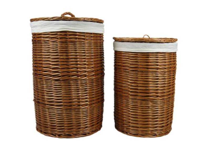 Lycce Wäschekorb Weide-Wäschekorb rund Wäschesammler Kleidertruhe Wäschetonne Wäschebox, mit Deckel und waschbarem Stoffeinsatz, 2 Größen von Lycce