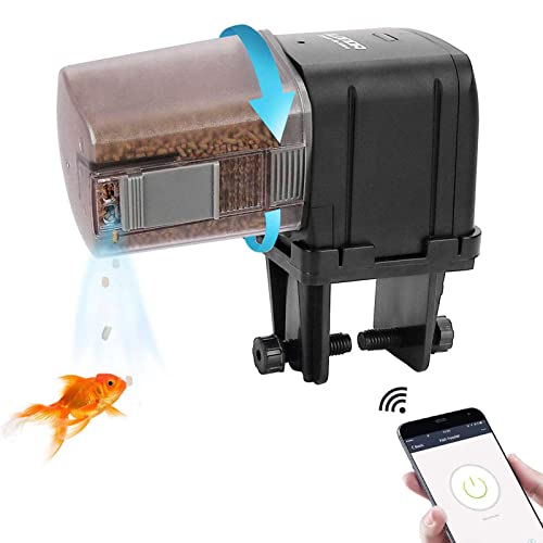 Lychee Aquarium Futterautomat, WiFi gesteuerter Timer Fischfutterspender mit LCD Display für Aquarium Teich Urlaub (Schwarz) von Lychee