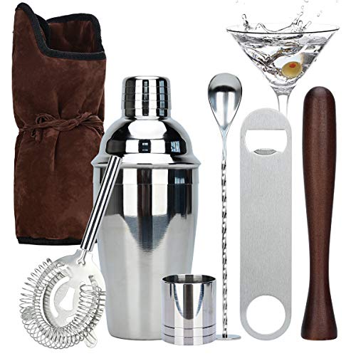 Lychee Cocktailshaker Geschenk Edelstahl mit Tasche,Leicht zu Transportieren,7-teiliges Cocktail Bar Set Bar Zubehör Cocktailset Groß 550 ML Cocktailshaker Cocktail Shaker Mixer Männer und Frauen von Lychee