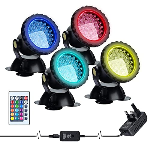 Lychee LED Lighting Gartenteich Lampe RGB Aquarium Licht, Fernbedienung Unterwasser Spot Licht IP68 Wasserdicht für Gartenteich Aquarium Beleuchtung, EU stecker (4 stücke) von Lychee