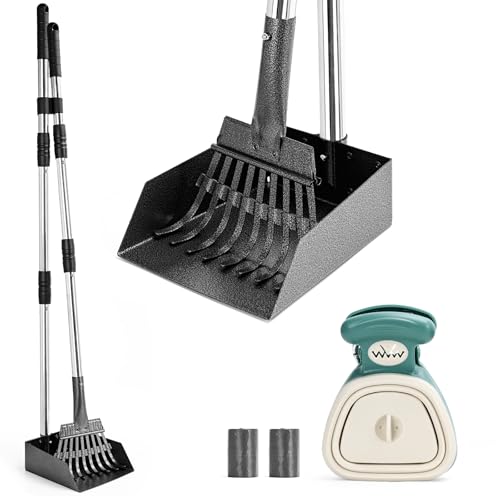 lychee Robustes Hundekotschaufel-Set aus Edelstahl für den Hof, tragbare Kotschaufel für kleine bis mittelgroße Hunde, verstellbarer langer Griff, rostfrei, mit Taschenbefestigung, Leinenclip von Lychee