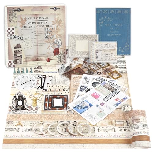 Lychii Scrapbook Zubehör Set, 311 Stück Bullet Journal Sticker Set mit A6 Notizbuch, Washi Tape, Sticker, Scrapbook Papier, für Kinder DIY, Geburtstagsgeschenk, Kindertag Geschenk (Retrothema) von Lychii